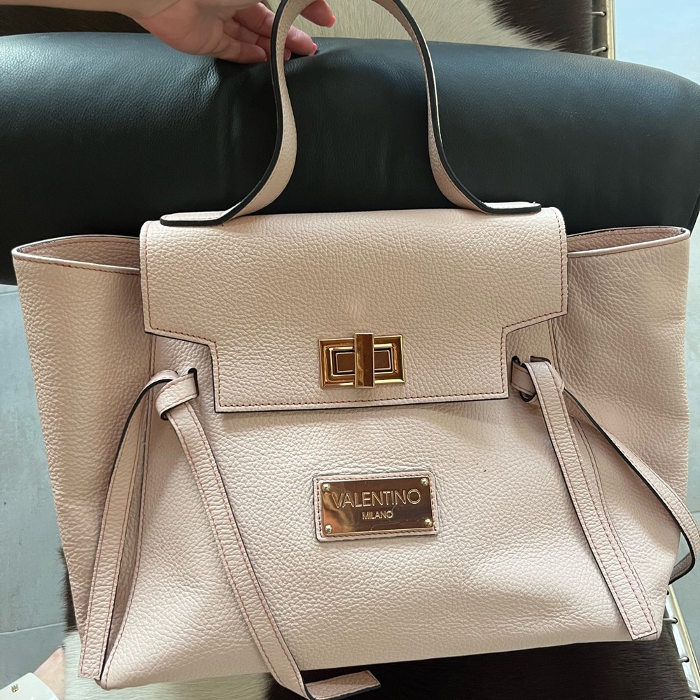 Like New Neutral Pink Leather Tote Bag